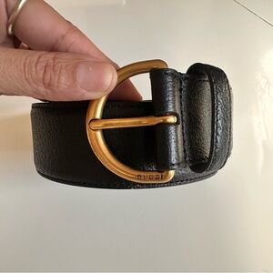 Gucci D-Ring Grained Leather Belt